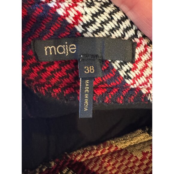 Maje Skirt Women Medium‎ Red Rouge Jacquard Tweed Jakarto Pencil Straight Mini - Picture 7 of 10